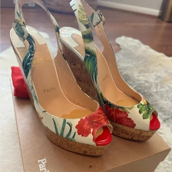 🔥 Christian Louboutin UNE PLUME SLING 140 CALF HAWAII/PATENT - Picture 4 of 8